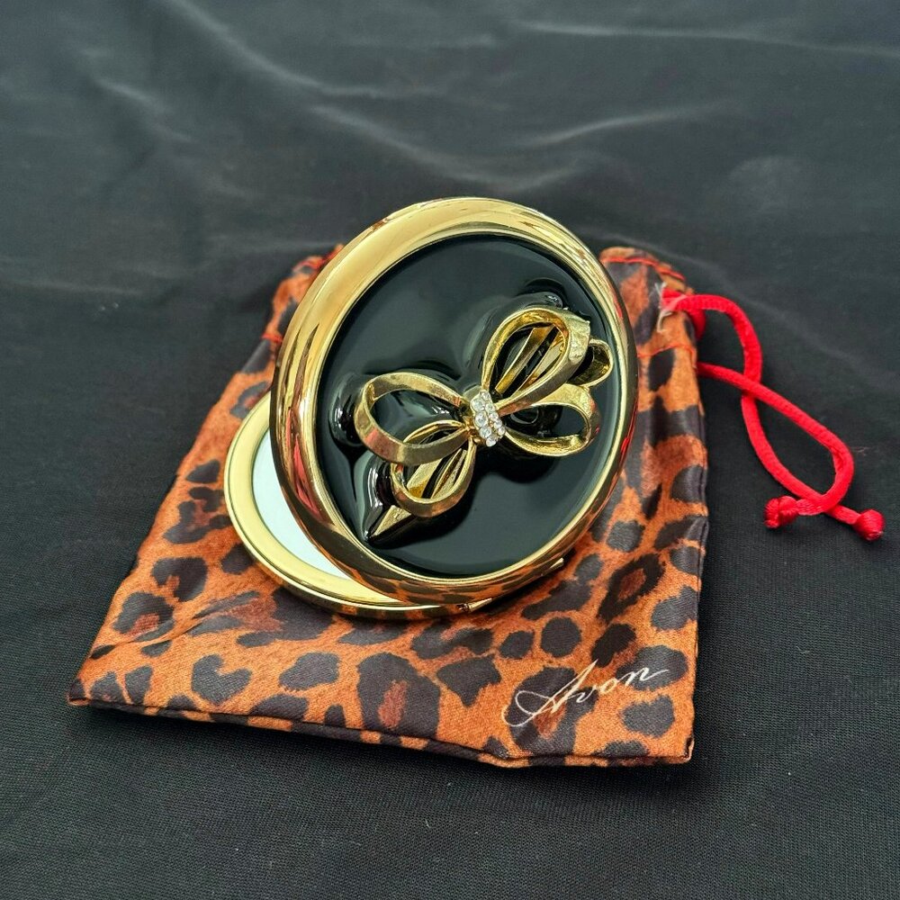 Avon | Double Compact Mirror with Silk Leopard Carrying Case (New)